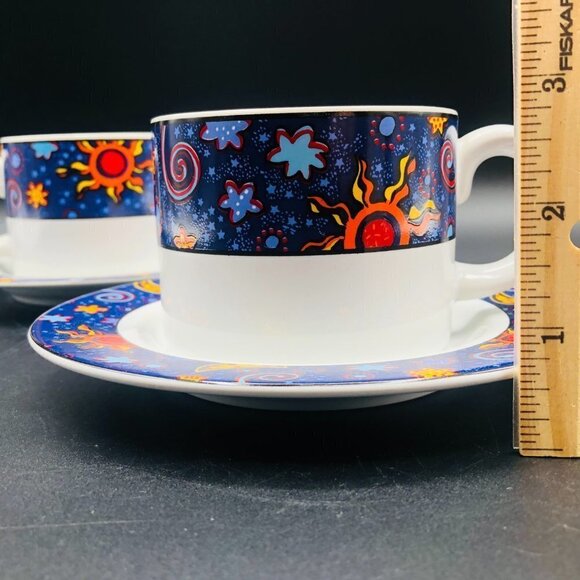 90s SAKURA Stoneware Celestial Cup Saucer Set PAIR Vintage Astral Moon Star Sun - Picture 10 of 10